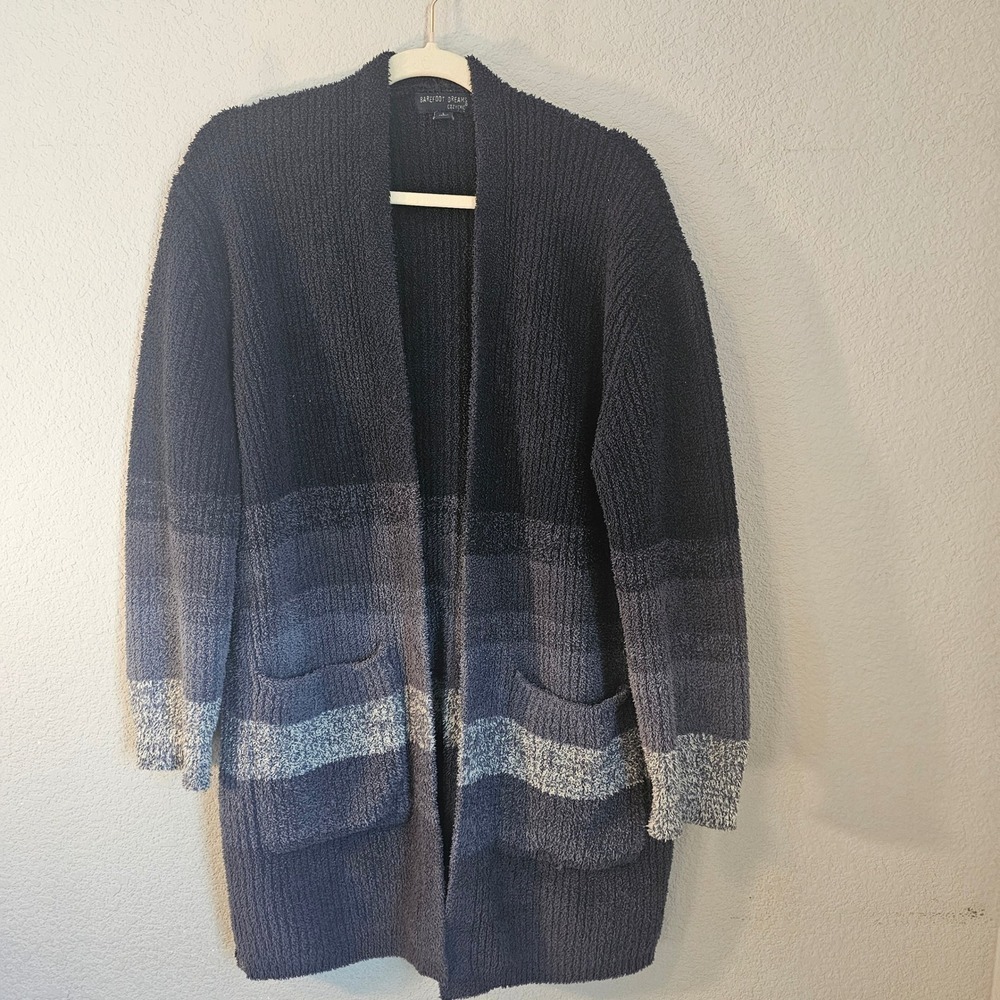Barefoot Beach‎ cozy chic womens large blue grey cardigan blanket soft